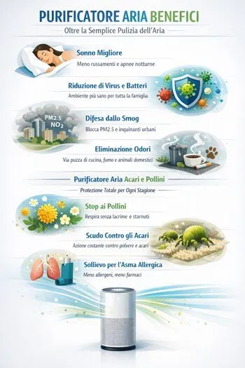 benefici purificatore aria infografica