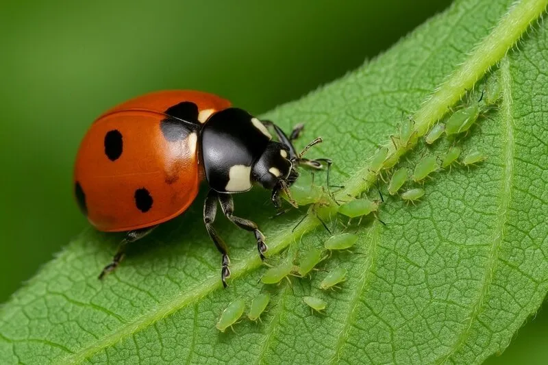 foto di una coccinella su pianta infestata da afidi