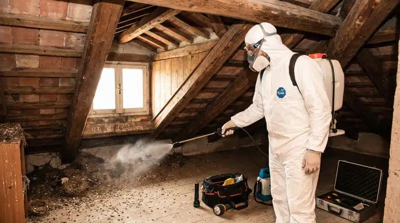 foto operatore disinfestazione acari dei piccioni