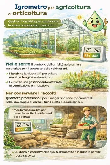 infografica su controllo umidità con igrometro per agricoltura